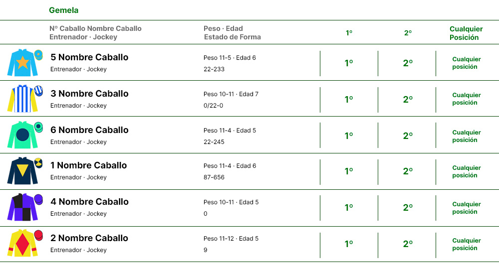 Ejemplo de interfaz para hacer apuestas gemela