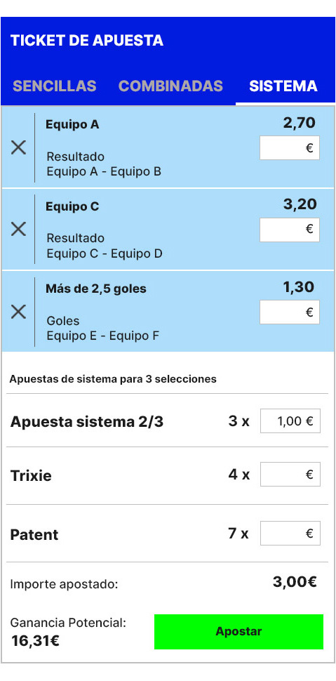 Ejemplo apuesta de sistema 2/3