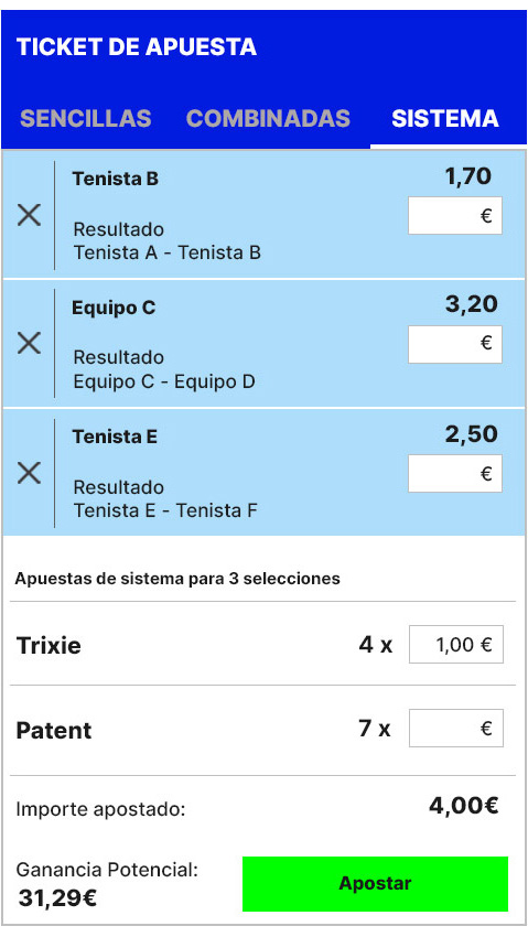 Ejemplo apuesta de sistema Trixie