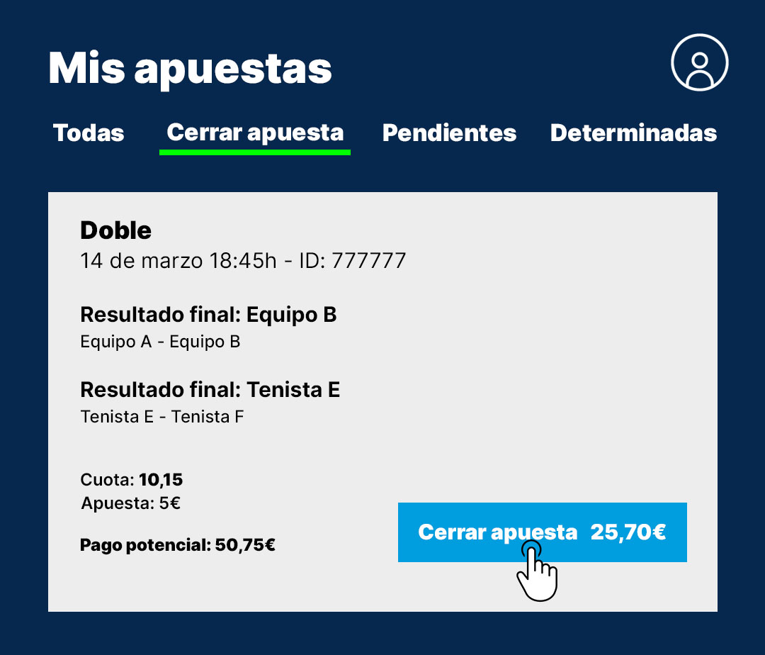 Ejemplo de apuesta combinada con la opción de cerrar apuesta