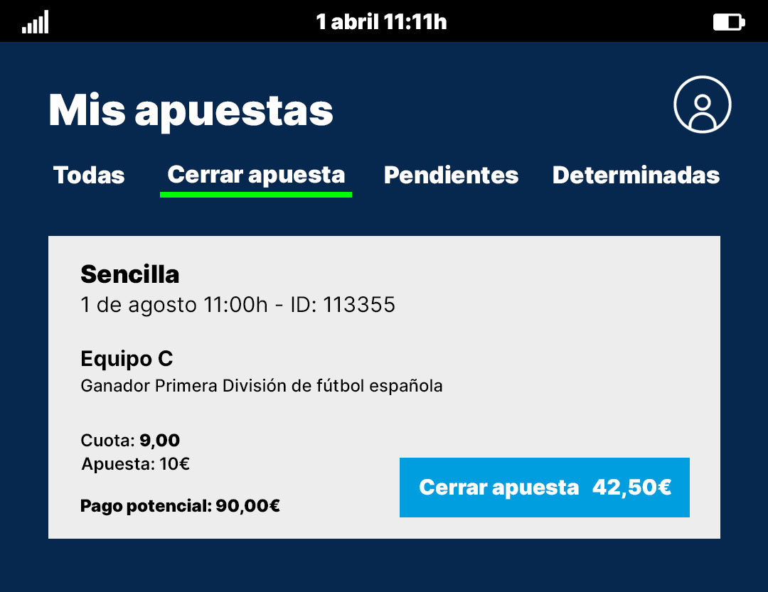 Ejemplo cerrar apuesta futura de fútbol