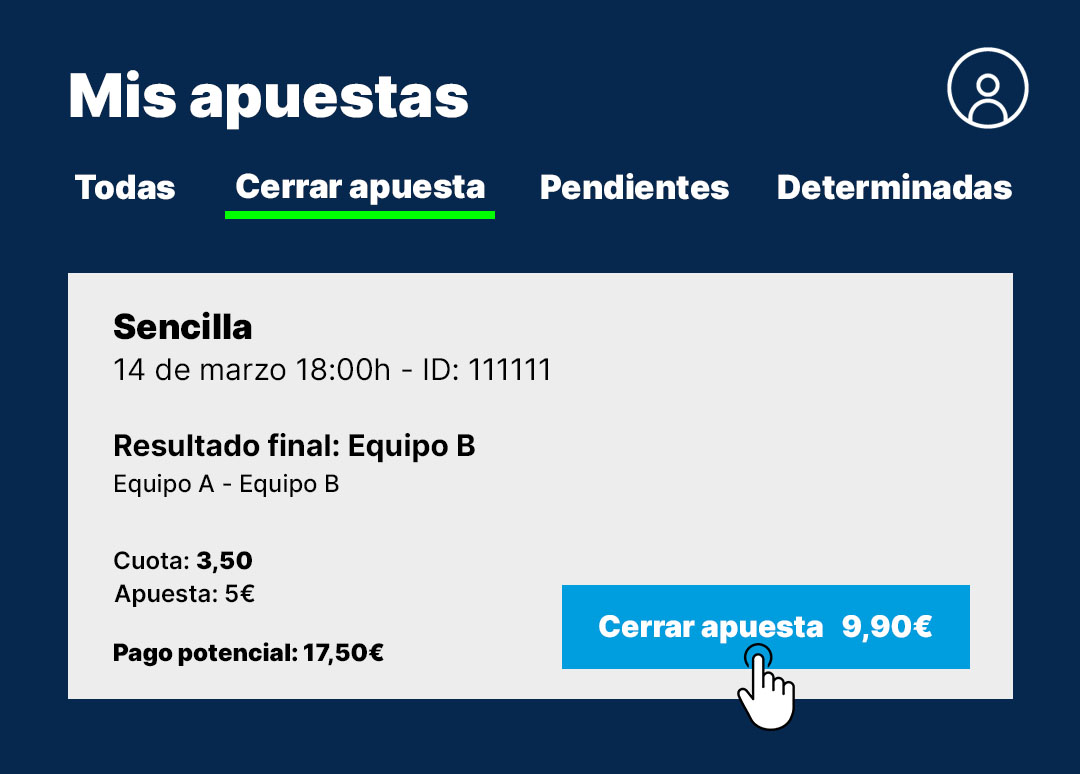 Ejemplo de apuesta simple que se puede cerrar