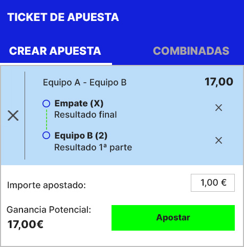 Crear apuesta con una apuesta 1X2 final y otra de la primera parte