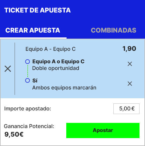 Ejemplo apuesta Crear Apuesta con doble oportunidad
