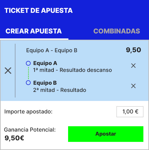 Ejemplo de crear apuesta con los ganadores de cada mitad