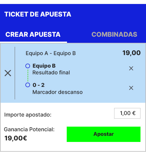 Ejemplo de combinación de mercado al descanso y final del mismo equipo válida