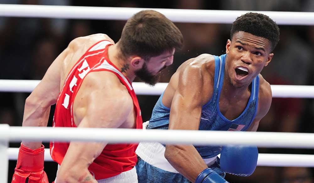 Omai Jones durante el combate de cuartos de final en los juegos olimpicos de París 2024